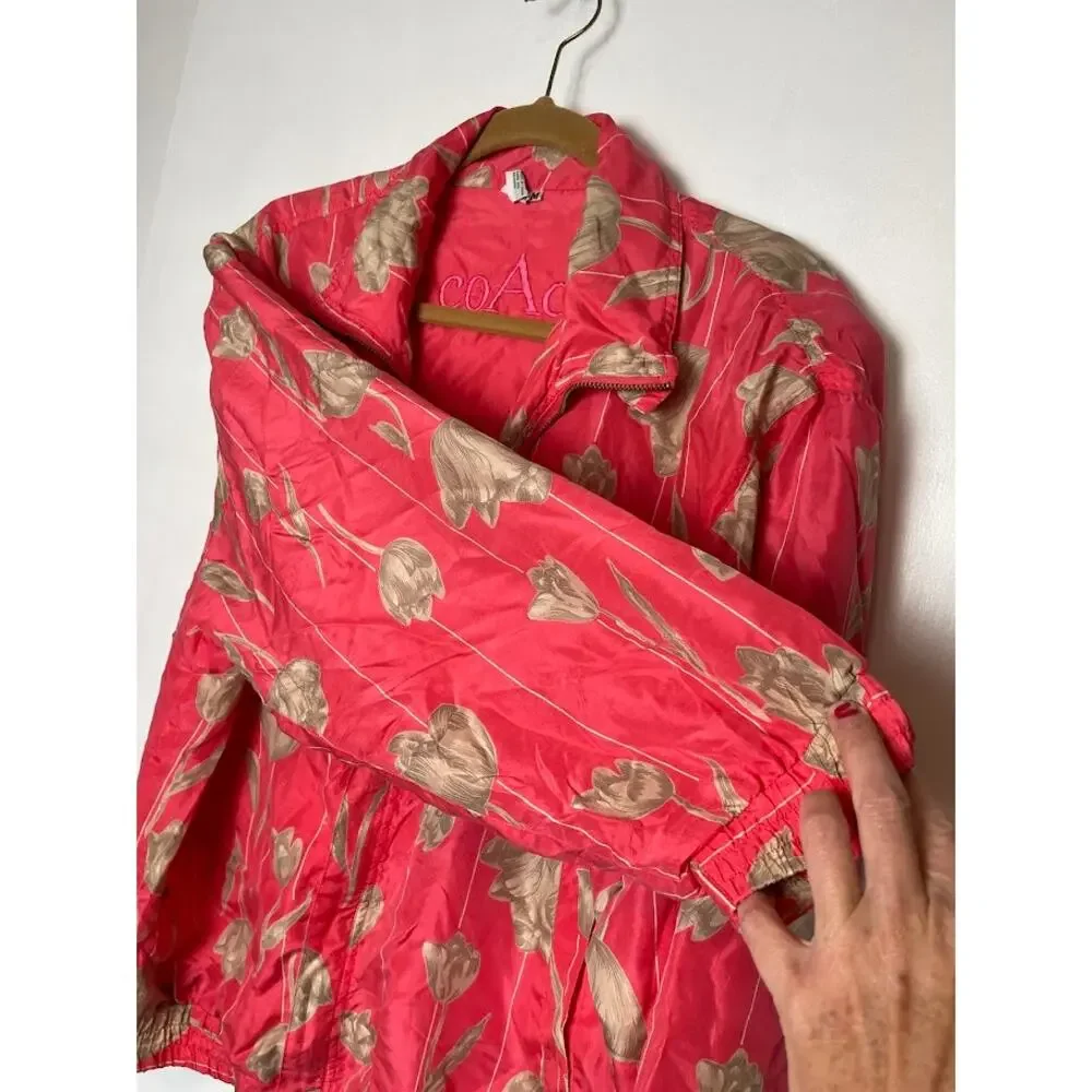 coAco Silk Tulip Windbreaker Jacket Womens M Pink Coral Y2K Light Weight Coat